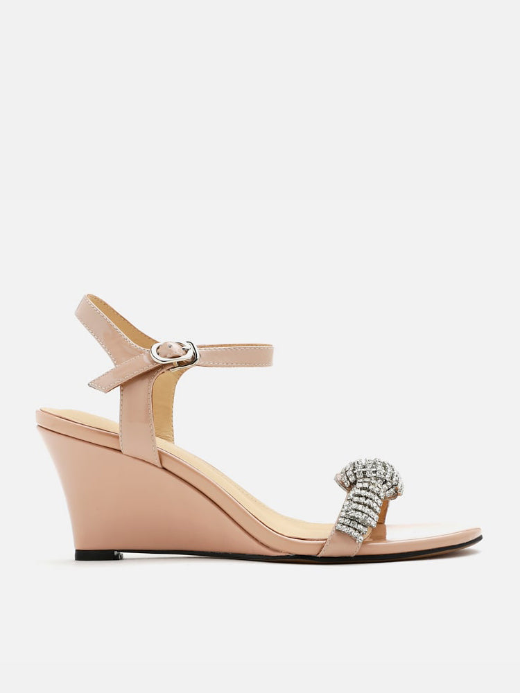 Diamante Embellished Wedges- Beige
