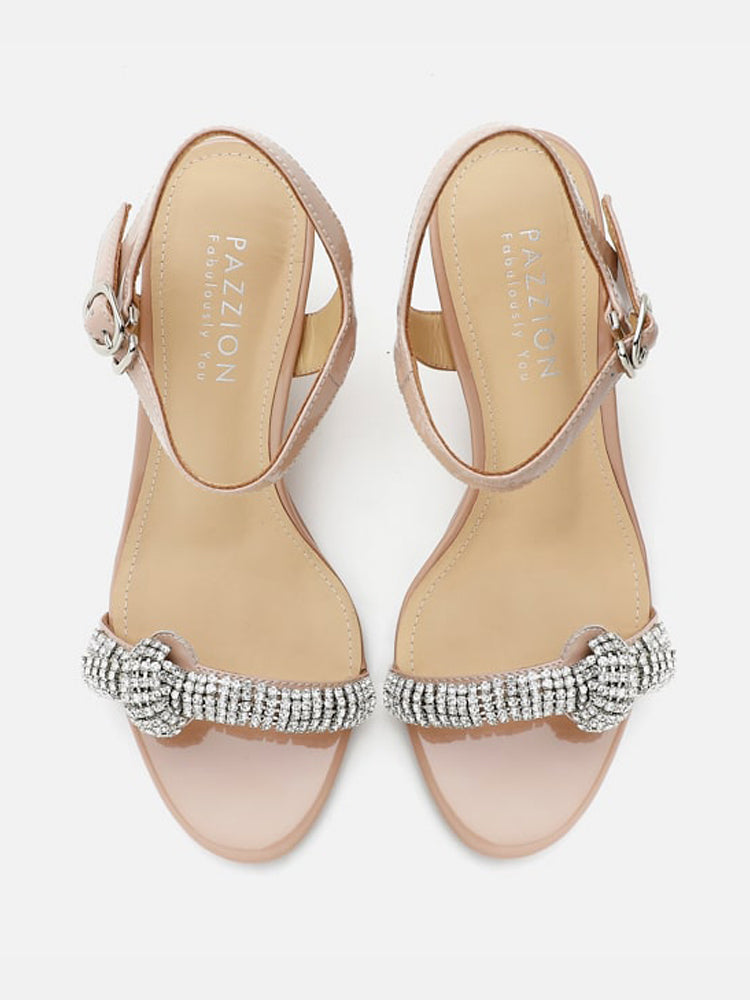 Diamante Embellished Wedges- Beige