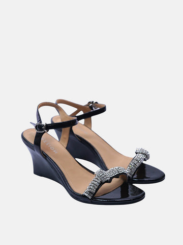 Diamante Embellished Wedges- Black