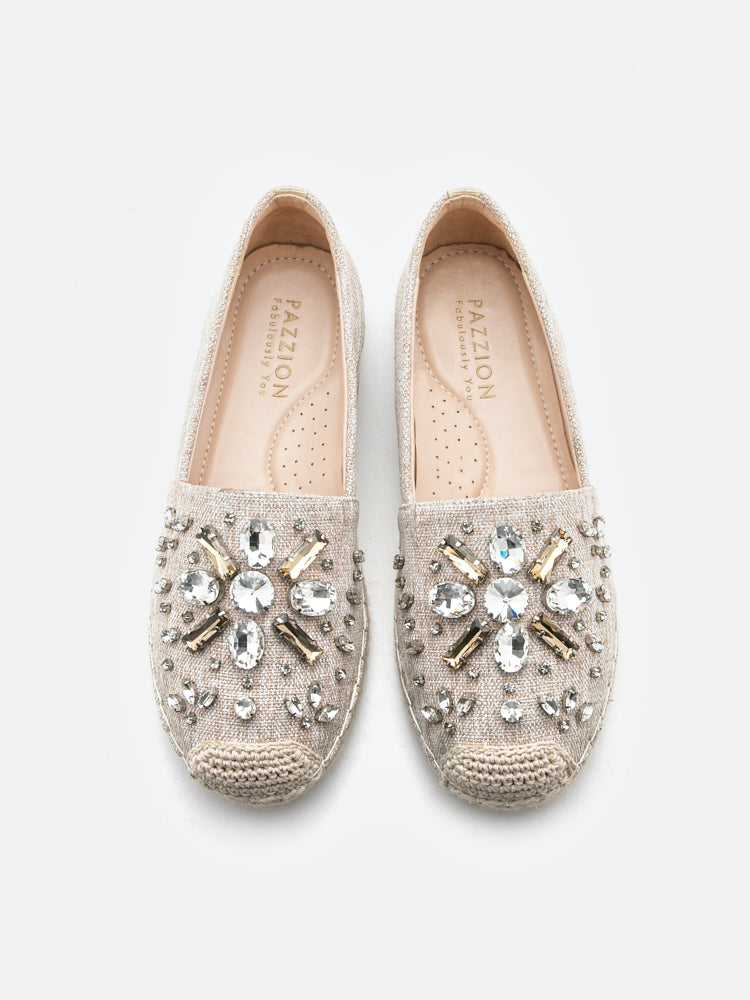 Almond Ornate Gemstone Canvas Espadrilles