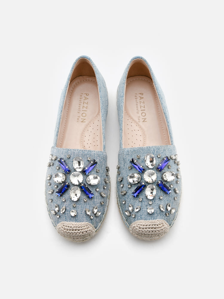 Blue Ornate Gemstone Canvas Espadrilles