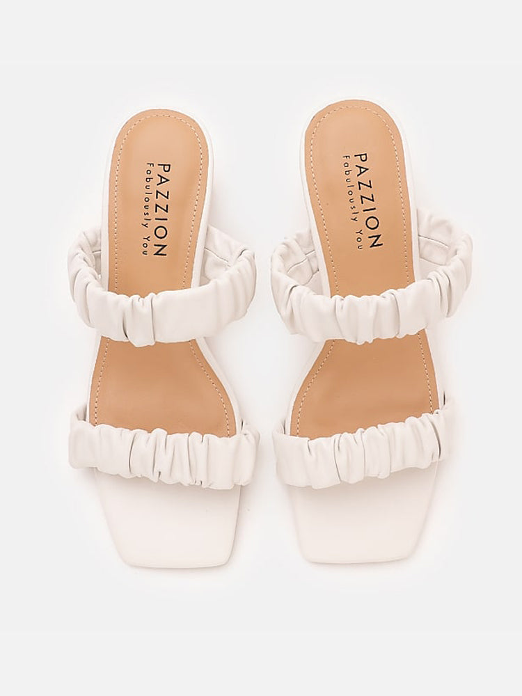 White Slip-On Block Heels