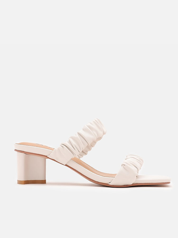 White Slip-On Block Heels