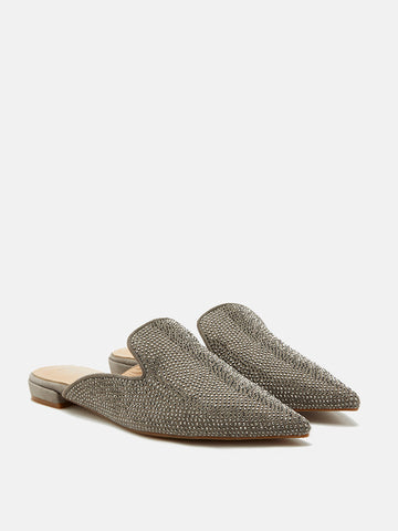Crystal Embellished Mules- Golden Grey