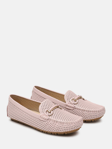 Verona Perforated Bit Loafers- Pink