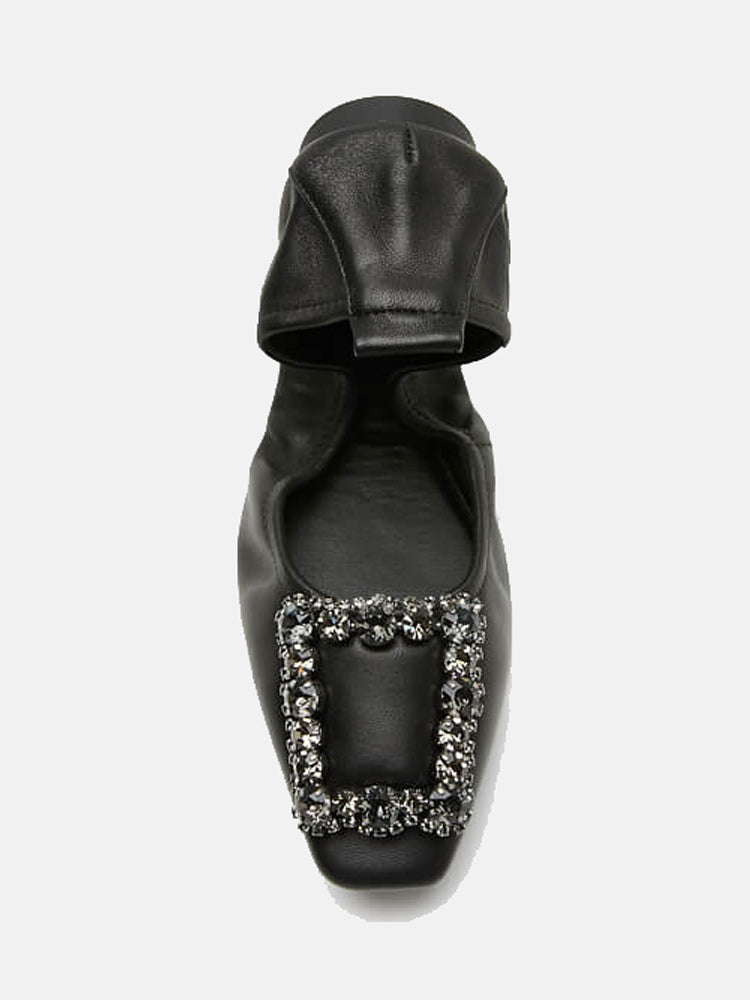 Crystal Buckle Foldable Ballerinas- Black
