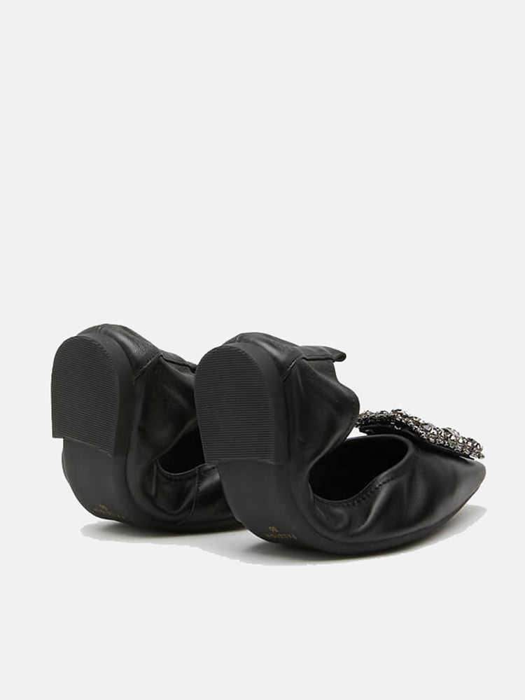 Crystal Buckle Foldable Ballerinas- Black