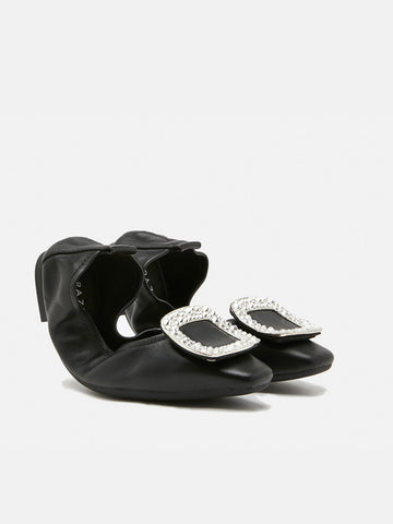 Crystal Buckle Foldable Ballerinas- Black