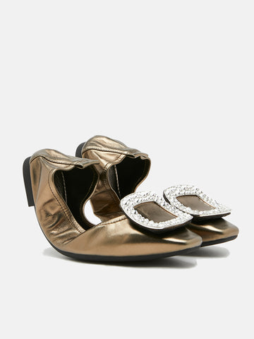 Crystal Buckle Foldable Ballerinas- Bronze