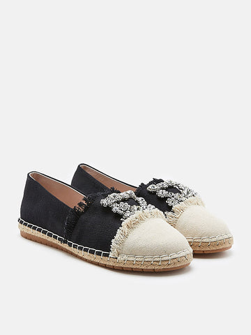Diamante Frayed Espadrilles- Black