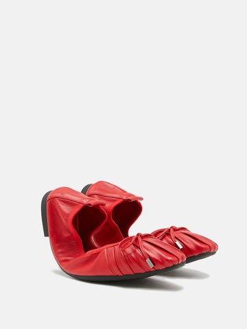 Ribbon Pleated Foldable Ballerinas- Red