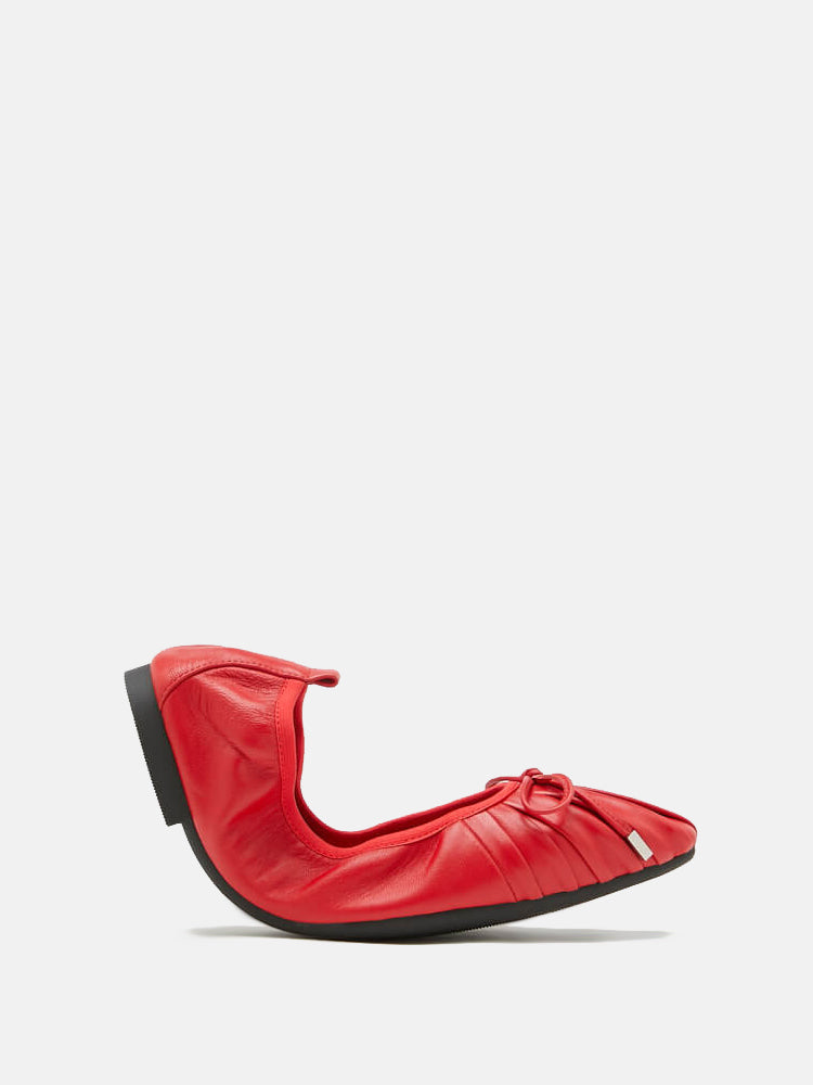 Ribbon Pleated Foldable Ballerinas- Red