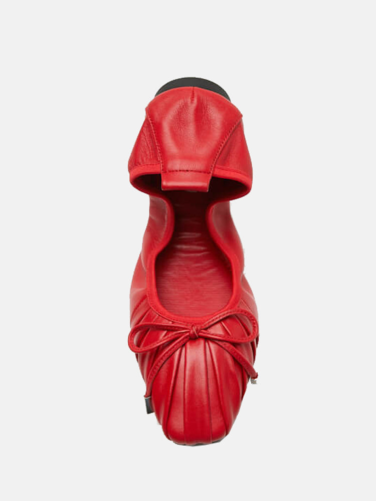 Ribbon Pleated Foldable Ballerinas- Red