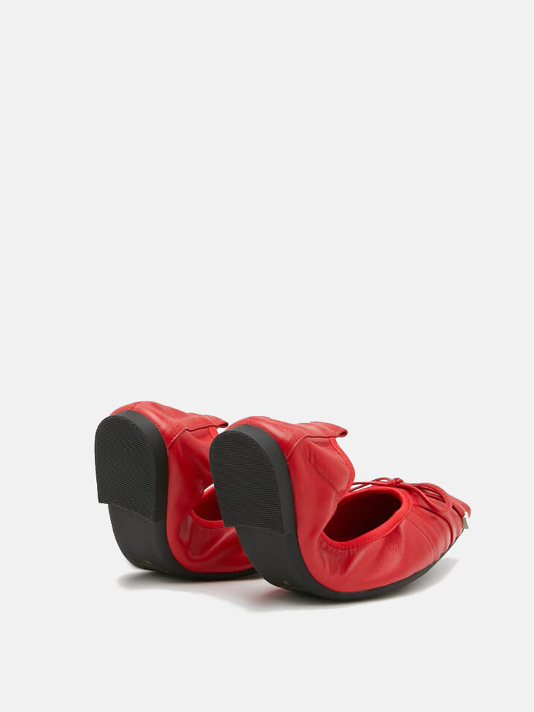 Ribbon Pleated Foldable Ballerinas- Red