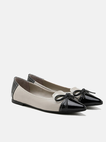 Two Tone Bow Ballerinas-Black