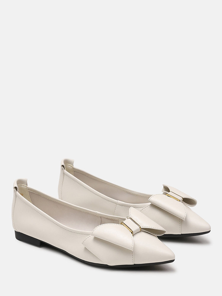 Alicia Bow Point-Toe Ballerinas- Beige
