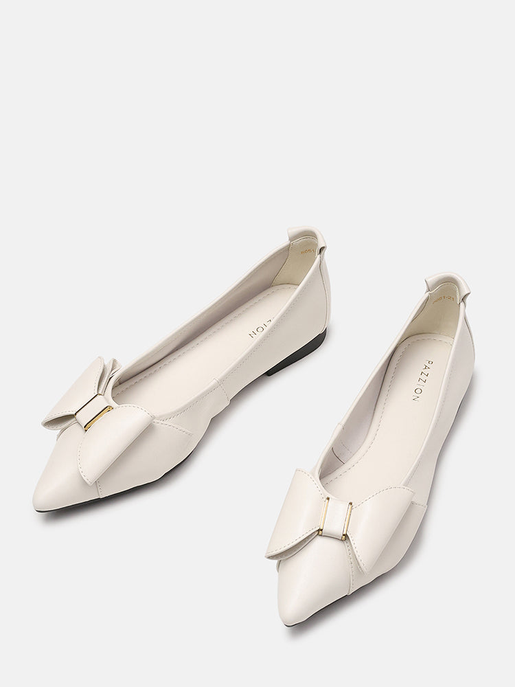 Alicia Bow Point-Toe Ballerinas- Beige