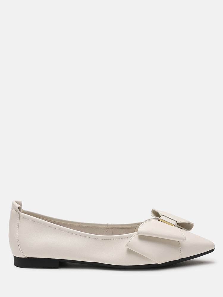 Alicia Bow Point-Toe Ballerinas- Beige