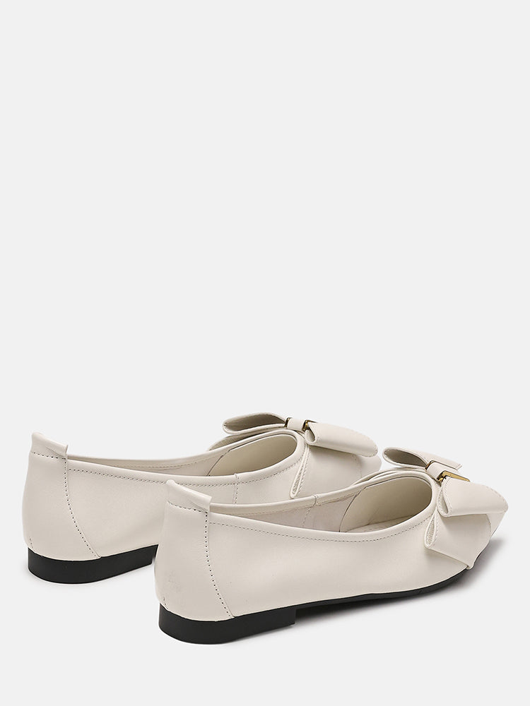 Alicia Bow Point-Toe Ballerinas- Beige