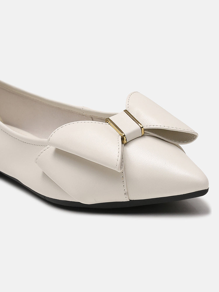 Alicia Bow Point-Toe Ballerinas- Beige
