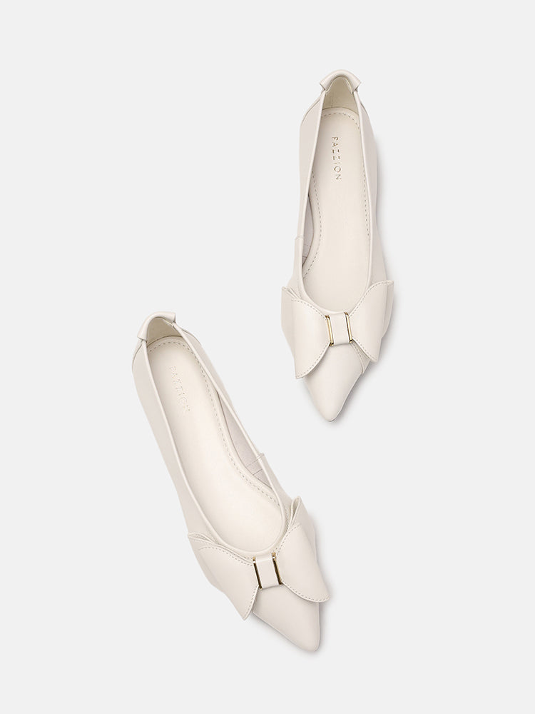 Alicia Bow Point-Toe Ballerinas- Beige