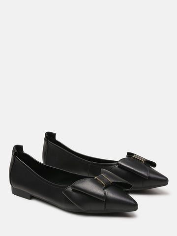 Alicia Bow Point-Toe Ballerinas- Black