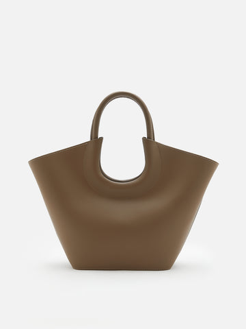 Fabiola Leather Tote Bag- Brown
