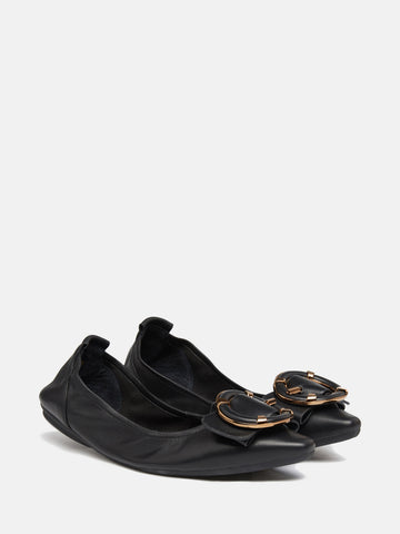 Round Buckle Foldable Ballerinas- Black