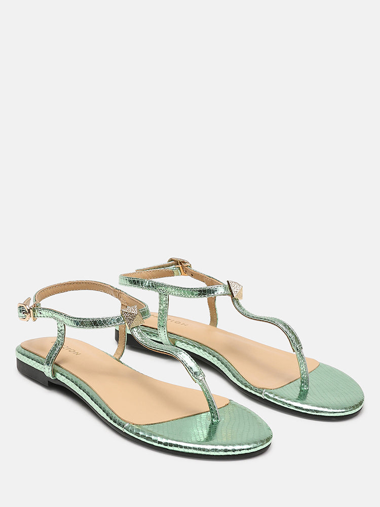 Tessa Tinted Metallic Sandals- Green