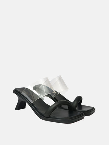 Lucille Double Strap Clear Heels- Black