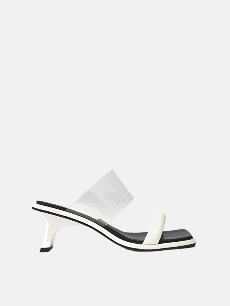 Lucille Double Strap Clear Heels- White