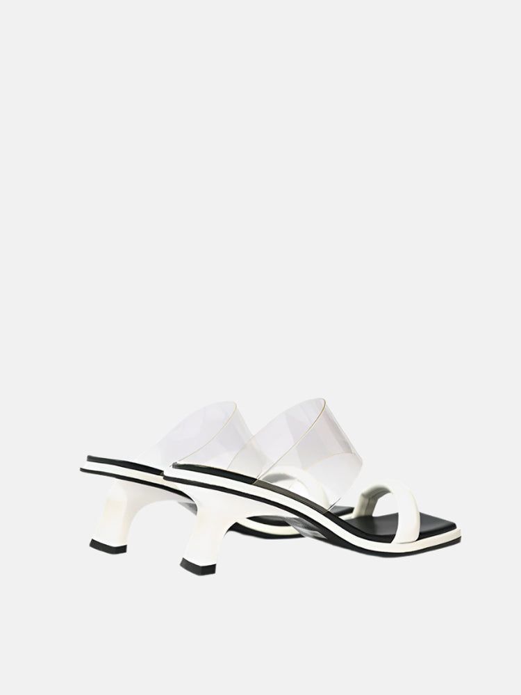 Lucille Double Strap Clear Heels- White