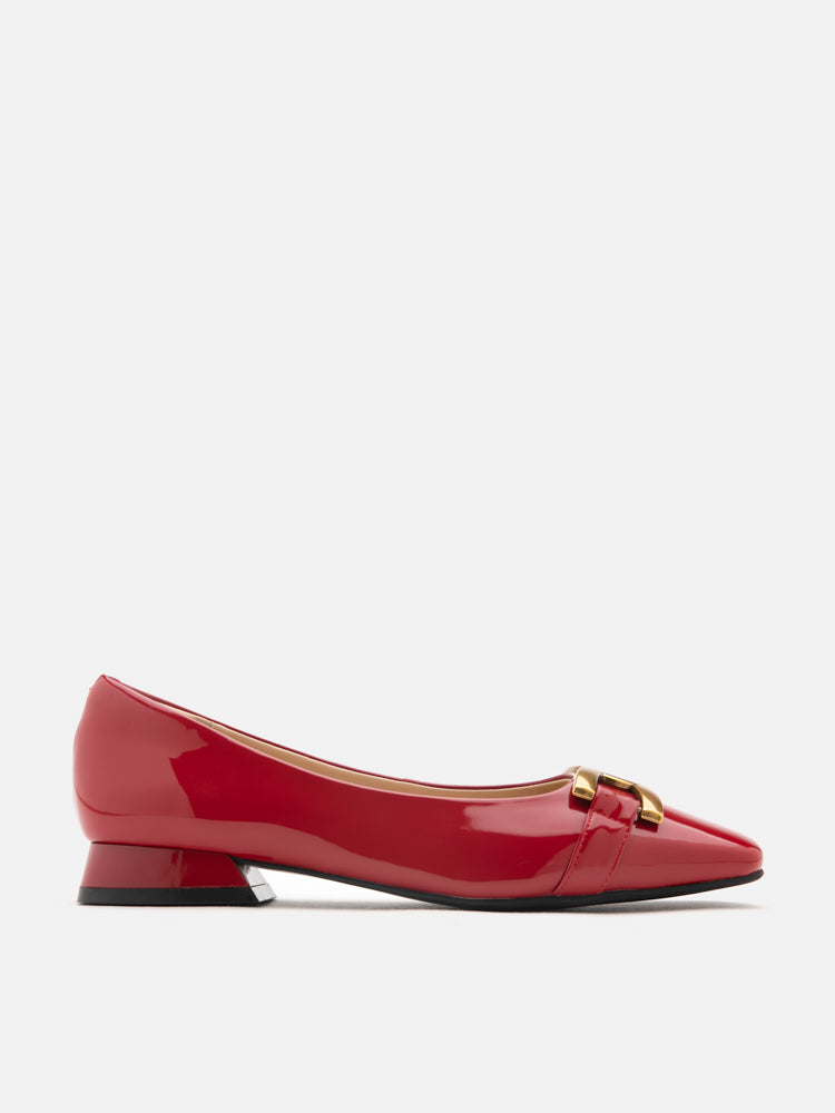 Lucinda Gold Buckle Patent Covered Flats