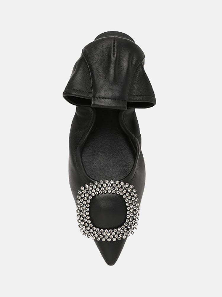 Black Diamante Buckles Foldable Ballerinas