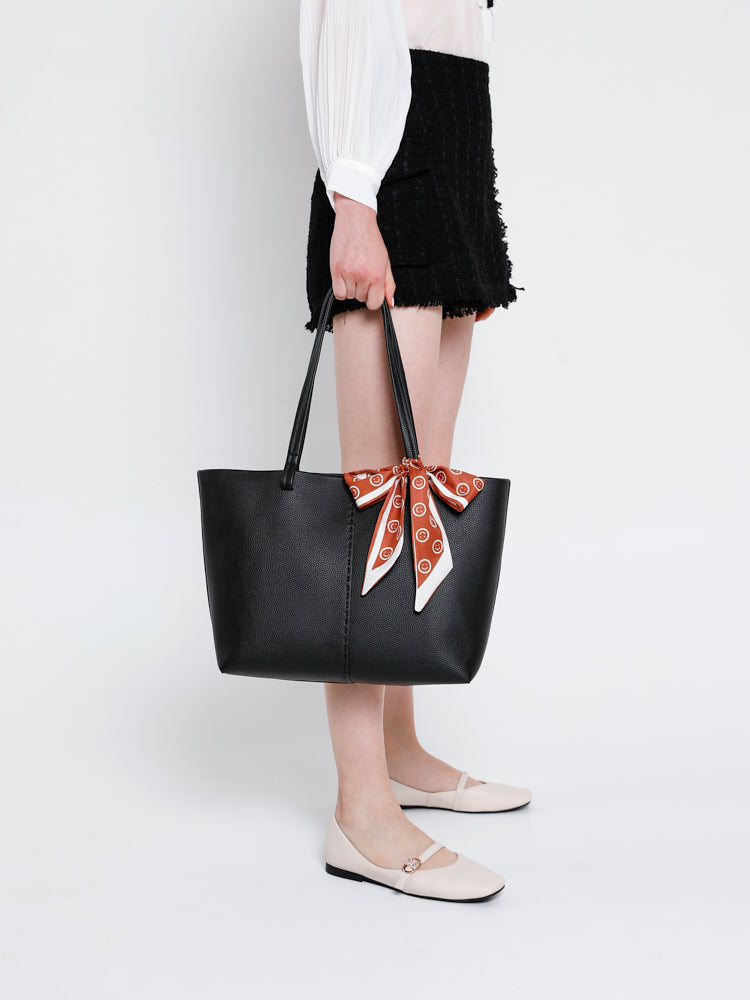 LEATHER TOTE BAG WITH SCARF