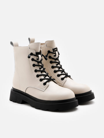 Ankle Lace-up Combat Boots- Beige