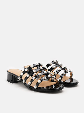 Amias Pearl Caged Slides- Black