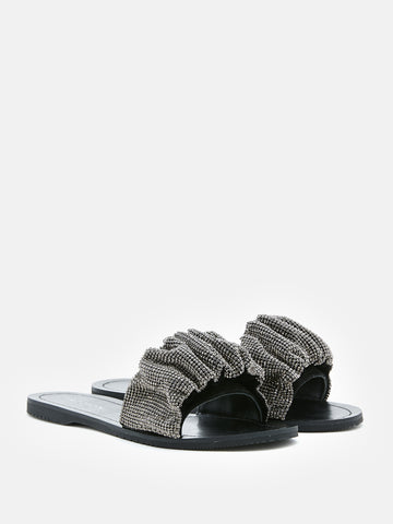 Diamante Embellished Slides- Black