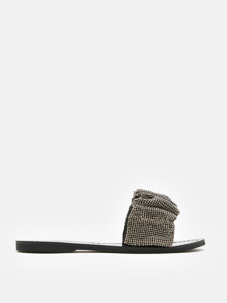Diamante Embellished Slides- Black