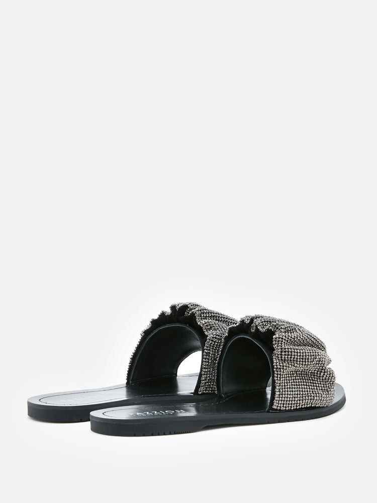 Diamante Embellished Slides- Black