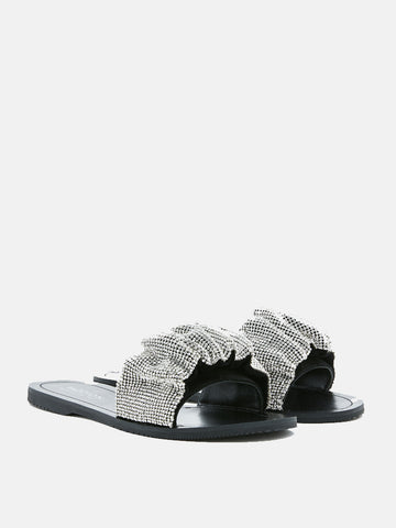 Diamante Embellished Slides- Silver