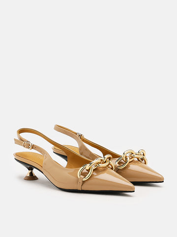 Elia Chained Leather Slingbacks- Almond
