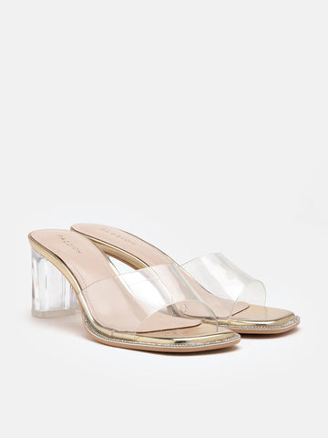 Gwen Jelly Transparent Block Heels- Gold