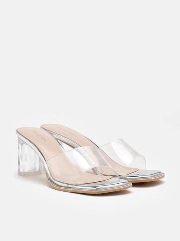 Gwen Jelly Transparent Block Heels- Silver