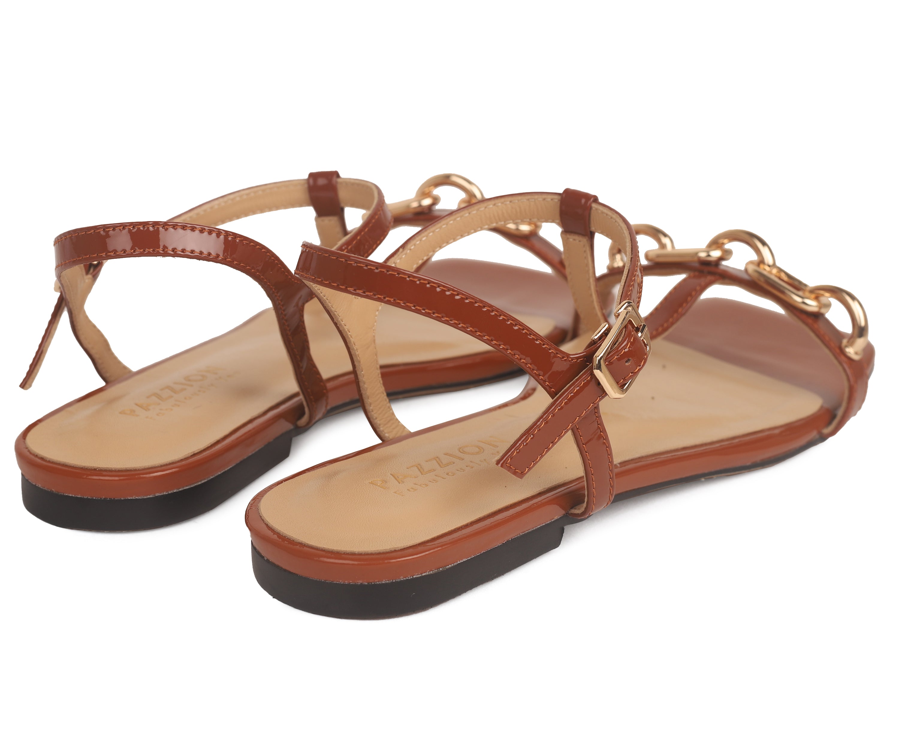 Brown flat sandal for women- Pazzion