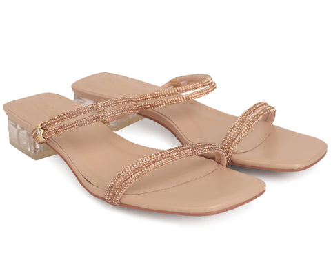 6529-6 Embellished Strappy Open Toe Sandals- Rose Gold