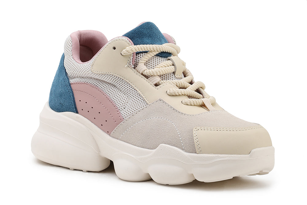 CHUNKY LEATHER MESH SNEAKERS