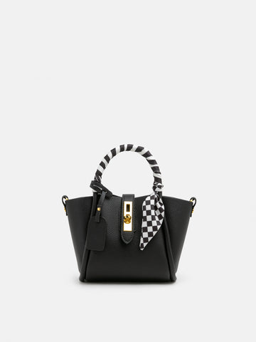 Piping Hand Bag With Scarf- Black