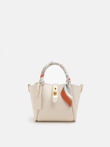 Piping Hand Bag With Scarf- White