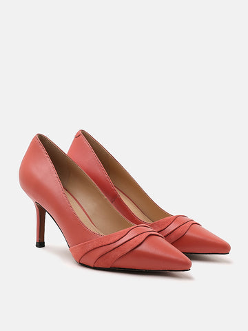 Suede Drape Stiletto Heels- Peach